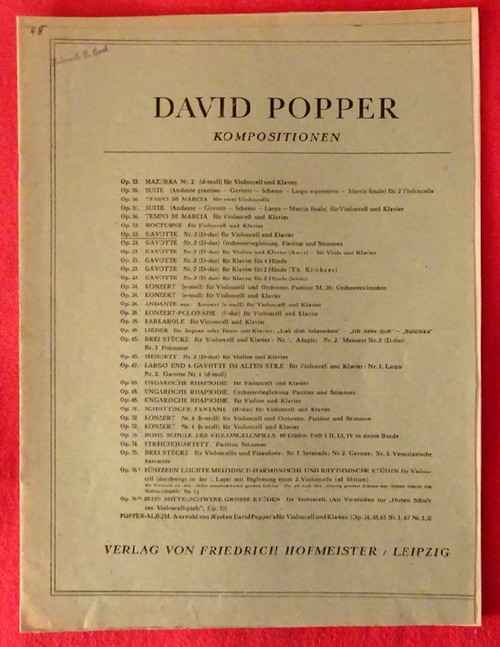Popper, David  Gavotte Op. 23 Nr. 2 D-dur für Violoncell und Klavier 
