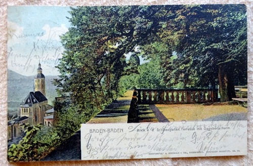   Ansichtskarte AK Baden-Baden. Blick v.d. Schlossgarten-Terrasse mit Dagobertsthurm 