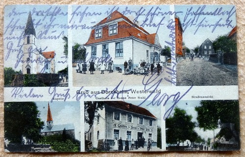   Ansichtskarte AK Gruß aus Dorchheim (6 Motive) (Kirche, Schule, Straßenansicht, Kapelle, Gasthaus zur Sonne Peter Stahl) 