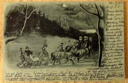   Ansichtskarte AK Schlittenfahrt Sr. Majestät des Königs Ludwig (Künstlerkarte mit Vollmond) 