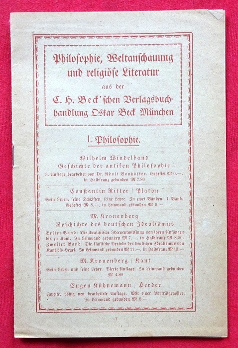 C.H. Beck Verlag  Werbung des Verlages C.H. Beck für "Philosophie, Weltanschauung und religiöse Literatur" (Werbeprospekt des Verlages) 