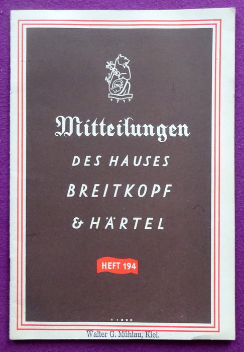 Breitkopf & Härtel  Werbung "Mitteilungen des Hauses Breitkopf & Härtel" Heft 194, September 1939 (Werbeprospekt des Verlages) 