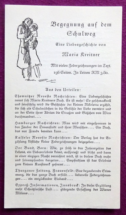 Kreitner, Maria  Werbung für das Buch "Begegnung auf dem Schulweg" (Werbeprospekt des Verlages) 
