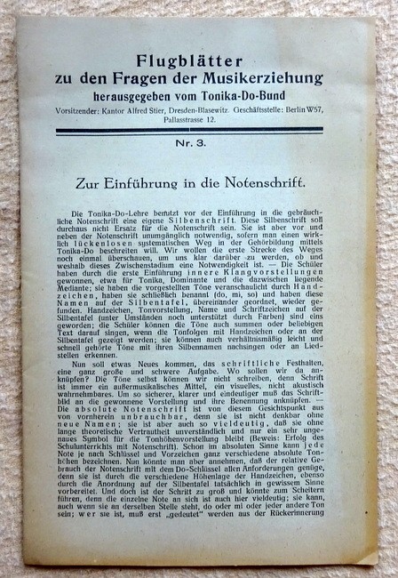 Leo, Maria  Zur Einführung in die Notenschrift (Vorsitzender Kantor Alfred Stier, Dresden-Blasewitz) 