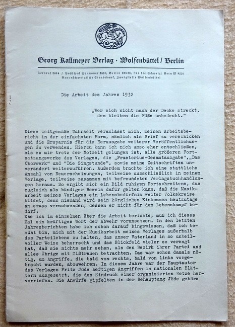 Georg Kallmeyer Verlag  Die Arbeit des Jahres 1932 