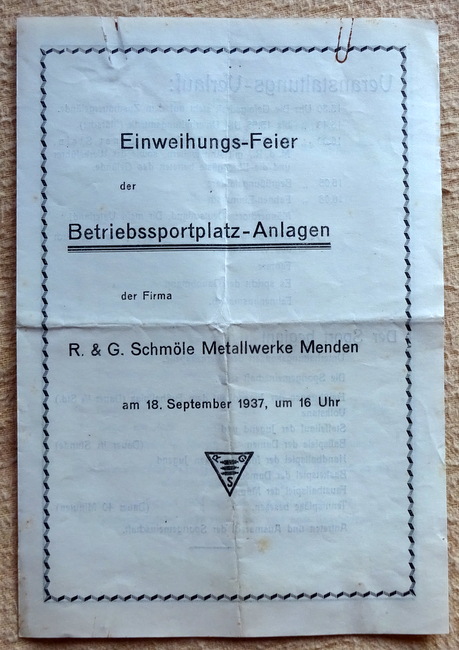   R. & G. Schmöle Metallwerke Menden (Sauerland) (Einweihungsfeier der Betriebssportplatz-Anlagen der Firma am 18. September 1937) 