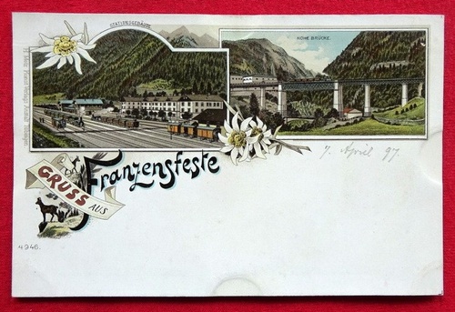  Ansichtskarte AK Gruss aus Franzensfeste. Farblitho (Stationsgebäude, Hohe Brücke) 