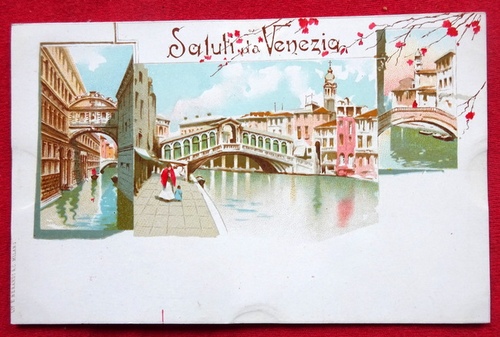   Ansichtskarte AK Saluti da Venezia (Venedig). Farblitho. Ponte Rialto 