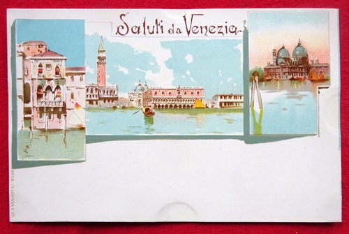   Ansichtskarte AK Saluti da Venezia (Venedig). Farblitho. Markusplatz, Dom etc. 