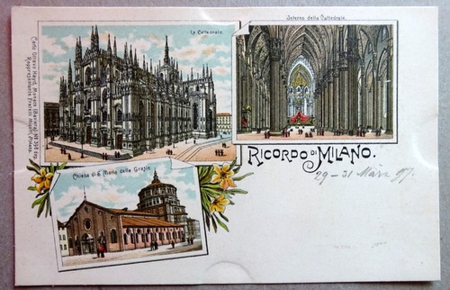   Ansichtskarte AK Ricordo di Milano (Mailand). Farblitho. La Cattedrale, Interno della Cattedrale, Chiesa di S. Maria della Grazie 