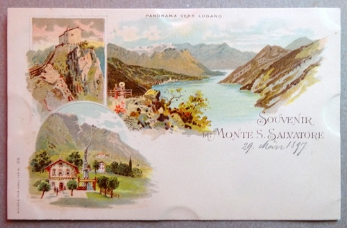   Ansichtskarte AK Souvenir du Monte San Salvatore. Farblitho. 3 Ansichten 