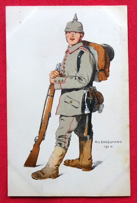 Engelhard, P.O.  Ansichtskarte. AK deutscher Fußsoldat. Schütze 1. Weltkrieg. Künstlerkarte v. P.O. Engelhard 