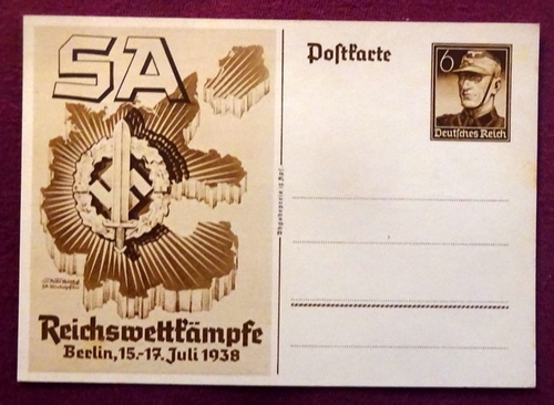   Ansichtskarte AK Ganzsache "SA Reichswettkämpfe Berlin 15.-17. Juli 1938" (Aufdruckmarke 6 Rpf Deutsches Reich) 