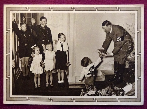   Ansichtskarte AK "Kinder und Jugendliche bei Adolf Hitler" (Ganzsache mit Aufdruckmarke 6+19 Rpf Deutsches Reich, Stempel Berlin-Friedenau) 