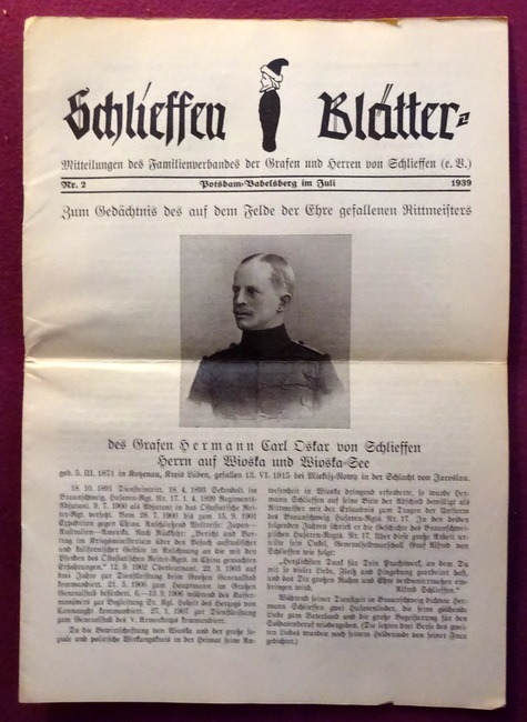 Schlieffen  Schlieffen-Blätter Nr. 2/1939 (Mitteilungen des Familienverbandes der Grafen und Herren von Schlieffen) 