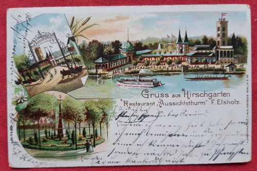   Ansichtskarte AK Gruss aus Hirschgarten. Restaurant Aussichtsthurm F. Elsenz (Berlin-Köpenick, Friedrichshagen) 