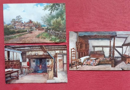 Quatremain, W.W.  3 x Ansichtskarte AK Anne Hathaway's Cottage. Stratford-on-Avon + Anne Hataway's Cottage. Interior + Bedroom (Künstlerpostkarte nach W.W. Quatremain) 
