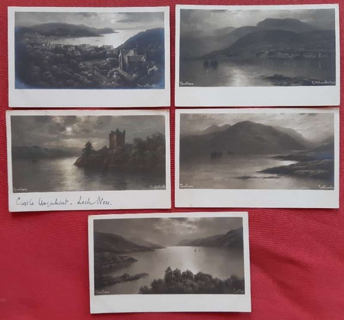 Keene, Elmer (1853-1929)  5 x Ansichtskarte AK Elmer Keene Kunstpostkarten / 1. Loch Ness // 2. Urquhart Castle // 3. Loch Linnhe // 4. Fort William & Ben Nevis // Oban 