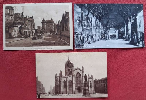   3 x Ansichtskarte AK Edinburgh // 1. St. Giles Cathedral // 2. Banqueting Hall Castle // 3. Holyrood and Abbey Strand Old Edinburgh (Kunstpostkarte nach Kinncar) 