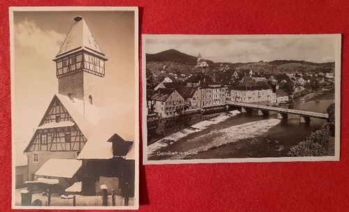   2 Ansichtskarten AK Gernsbach Turm und Gesamtansicht (Hinten jeweils Stempel "Turn-Verein Gernsbach v. 1849 e.V.) 