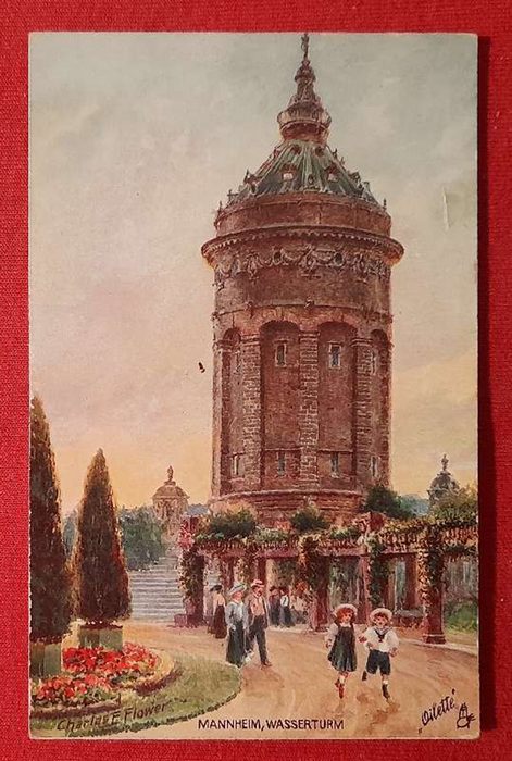   Ansichtskarte AK Mannheim, Wasserturm (Künstlerkarte v. Charles E. Flower) 