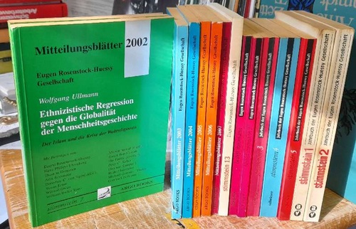 Rosenstock-Huessy, Eugen  Mitteilungsblätter der Eugen Rosenstock-Huessy-Gesellschaft 2001-2007 (= stimmstein 6-12) (DABEI: stimmstein 13 (Bielefeld 2001) + stimmstein 2, 3, 4, 5 u. beiheft "stimmstein" (Jahrbuch der E.R.-H. Gesellschaft (1995-2000, Mössingen, Talheimer, je 100-230 S.) + stimmstein 1, 2 (Jahrbuch der Gesellschaft, Brendow Verlag 1987, 1988, 190+178 S.) 