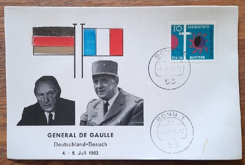 de Gaulle, Charles  AK Ansichtskarte zum Deutschland-Besuch 4.-5. Juli 1963 General de Gaulle / Konrad Adenauer 