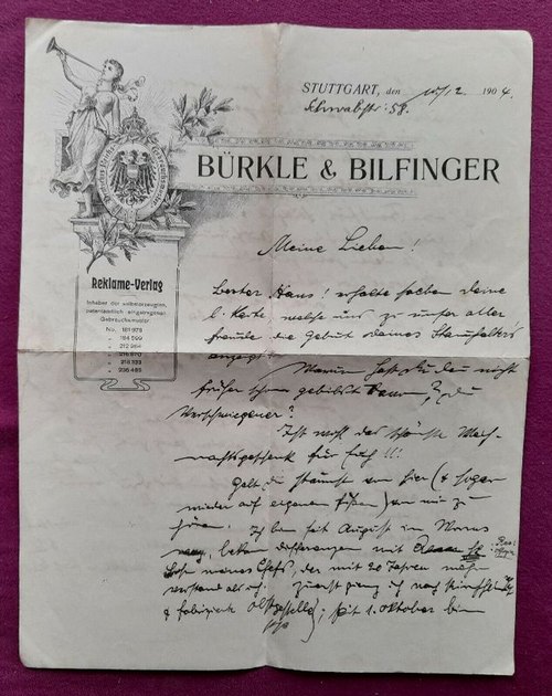 Bürkle & Bilfinger  Brief Briefkopf Bürkle & Bilfinger Reklame-Verlag Stuttgart 