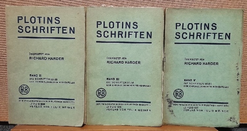 Harder, Richard  Plotins Schriften Band II, III, V (1936, 1937) (= Die Schriften 22-29, 30-38 und 46-54 der chronologischen Reihenfolge) 