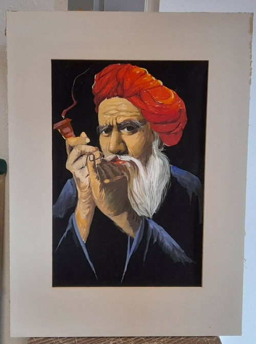 ohne Angaben  Pfeife rauchender Türke Osmane Araber AQUARELL Wasserfarben 