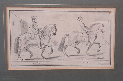 Parrocel, Charles  Orig.Kupferstich. aus "Ecole de Cavalerie" Paris 1733, von Charles Parrocel, gestochen v. J. Andram (Le Pas, Le Trot) 