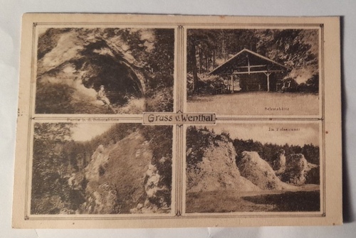   Ansichtskarte AK Gruss v. Wenthal (Wental) (Anm. Schwäbische Alb) (4 Ansichten: Steinhütte, Partie bei der Schutzhütte, Schutzhütte, Fesenmeer) 