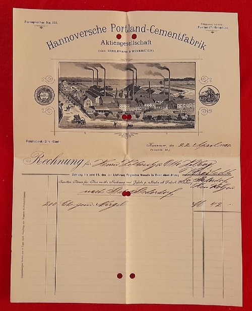   Rechnung mit Briefkopf der Hannoversche Portland-Cementfabrik AG (vorm. Kuhlemann & Meyerstein) v. 22. April 1910 