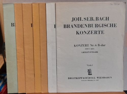 Bach, Johann Sebastian  Konzert Nr. 6 B-Dur (BWV 1051) Urtextausgabe (Bestehend aus: Viola I, Viola II, Viola da Gamba I, Viola da Gamba II, Violoncello, Kontrabaß, Cembalo) 
