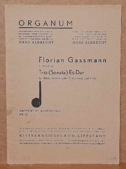 Gassmann, Florian (1729-1774)  Trio (Sonata) Es-Dur für Flöte, Violine (oder 2 Violinen) und Viola 