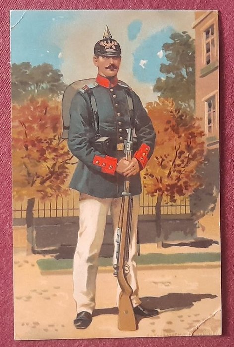   Ansichtskarte AK Deutsche Armee-Künstler-Postkarte Regiment 113 (= 5. Badisches Infanterie-Regiment Nr. 113) (stehender Soldaten; hinten gedruckte Schleife "Badischer Militär-Vereins-Verband") 