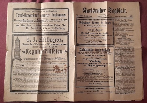 Müller, C.F. (Hg.)  Karlsruher Tagblatt Nr. 307 Erstes Blatt v. 6. November 1898 