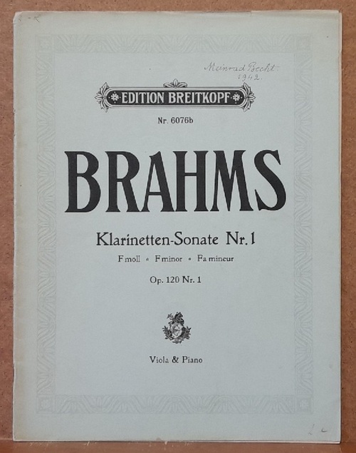 Brahms, Johannes  Klarinetten-Sonate Nr. 1 F moll Op. 120 (Ausgabe für Klavier und Klarinette (oder Viola) 