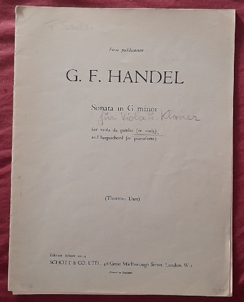 Händel (hier Handel), Georg Friedrich  Sonata in G minor for Viola da Gamba (or Viola) and harpsichord (or pianoforte) (Thurston Dart) 