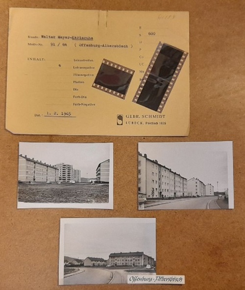 Meyer, Walter (Karlsruhe)  3 s/w Fotografien und 1 Textstreifen und 3 Negative von Offenburg-Albersbösch (1.2.1965) (Neubausiedlung 1960er Jahre) 