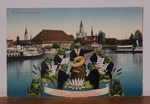   Ansichtskarte AK Gruss aus Konstanz (mit den musizierenden Fröschen und Spruch) 