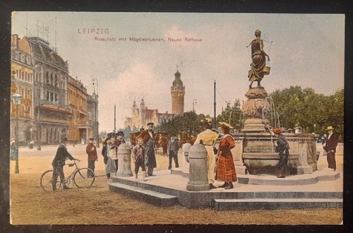   Ansichtskarte AK Leipzig. Rossplatz mit Mägdebrunnen, Neues Rathaus (Stempel Wahren (= Ortsteil von Sachsen) 