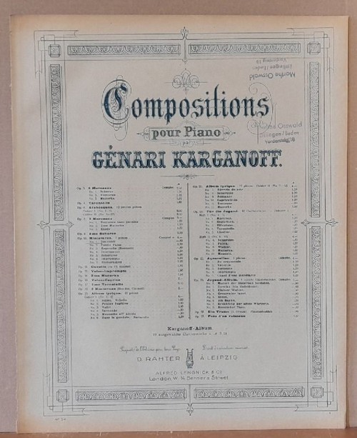 Karganoff, Genari  Compositions pour Piano Opus 10 Miniatures No. 1 Souvenir 