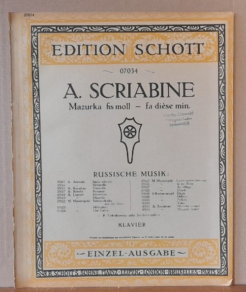 Scriabine, A.  Mazurka fis moll - fa diese min. (Piano-Klavier. Einzel-Ausgabe) 