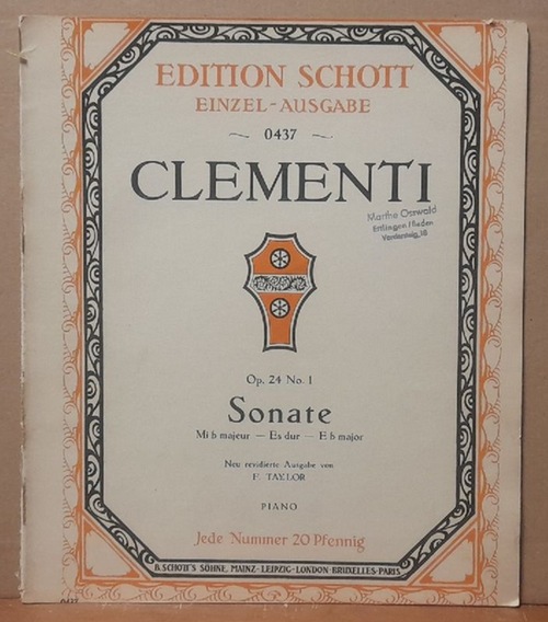 Clementi, Muzio  Sonate Opus 24 No. 1 (Mi b majeur - Es dur - E b major) (Piano) 