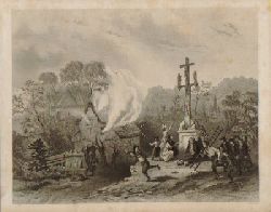 Wurster, P.  Stahlstich (abgebildet Plnderung und Brandschatzung eines Hofes, betende Frauen vor einem Kreuz, im Hintergrund ein Schlo) 