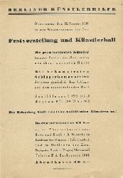 Berliner Knstlerhilfe  Festvorstellung und Knstlerball Donnerstag den 12. Januar 1933 in den Gastrumen des Zoo (1 Blatt Ankndigung der Veranstaltung) 