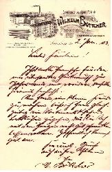 Bttcher, Wilhelm  1 Bogen einseitiger Brief des Wilhelm Bttcher Besitzer der Steindruckwalzen-Fabrik in Nrnberg v. 2. Januar 1903 (Brief von Bttcher persnlich) 
