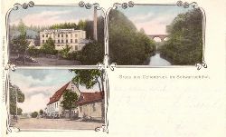   Ansichtskarte Gruss aus Ochenbruck im Schwarzachthal (Lorenz Bronzefarbenfabrik, Brcke, Gasthaus) 