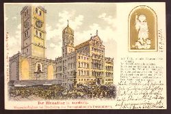   Ansichtskarte AK Der Michaelitag in Augsburg (Litho mit Prgefigur (Michele) (Momentaufnahme bei Erscheinen des Thurmmichele am Perlachthurm) 